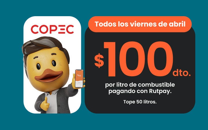 Descuento combustible Copec pagando con App Rutpay