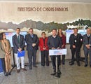 Presidente BancoEstado en punto de prensa en Ministerio de Obras Públicas