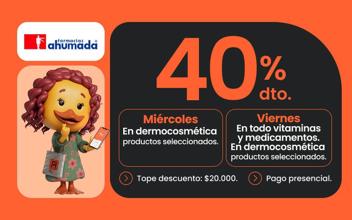 40% descuentos Miercoles y Viernes en productos seleccionados en Farmacias Ahumada pagando con Rutpay