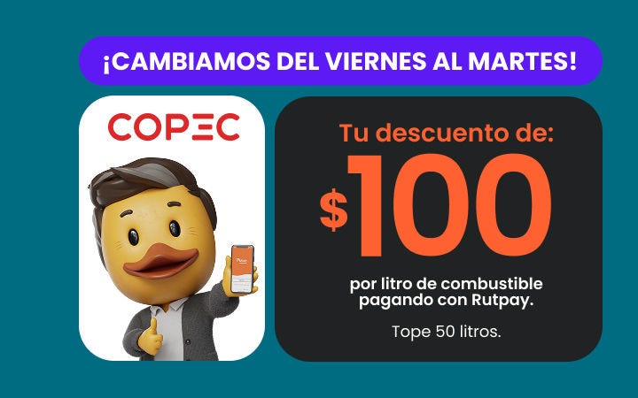 Descuento combustible Copec pagando con App Rutpay