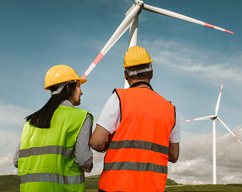 Trabajadores en medio de paneles solares
