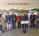 Presidente BancoEstado en punto de prensa en Ministerio de Obras Públicas